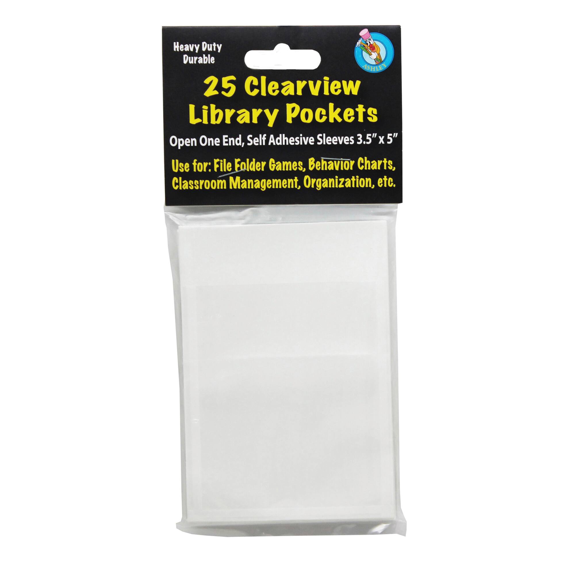 Ashley Productions® 3.5" x 5" Clear View Self-Adhesive Library Pocket, 3 Packs of 25